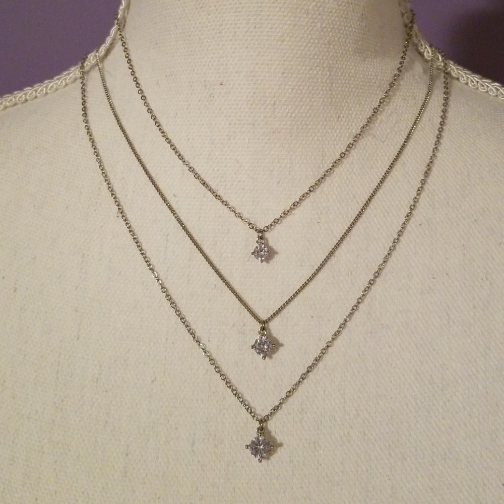 Three cubic zirconia drop necklaces